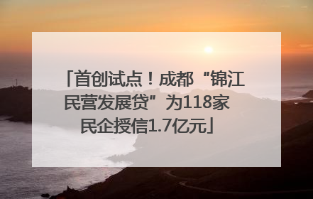 首创试点！成都“锦江民营发展贷”为118家民企授信1.7亿元